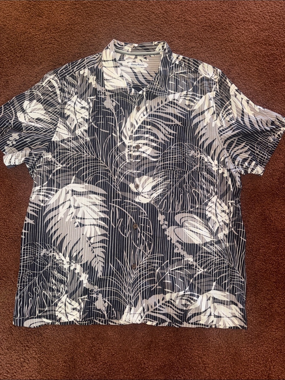 Tommy Bahama Navy and White Tropical Leaf Short-Sleeve Button-Down Shirt